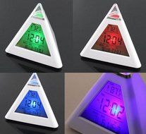 New Arrival Pyramid Temperature 7 Colors LED Change Backlight LED Alarm Clock N3