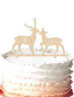 2 Deers with Mr and Mrs Wedding Cake Toppers Personalized Rustic Wood Keepsake Cake Toppers