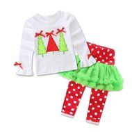 Sleepwear ,BeautyVan Newborn Baby Christmas Tree Printed Long Sleeve Top Shirt+Pants Outfits Set (100, Pink) N4