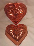 Set Of 2 - Vintage Coppertone Heart Jell-O Mold Cake Pan - 7x7x1.5 Inch