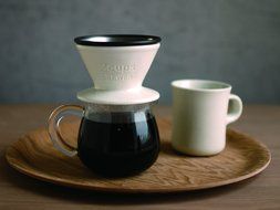 Porcelain Kinto 4 Cup Brewer with 100 Hario Paper Filters - Brewer and Filter Set N2