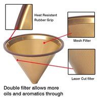 Titanium Coated Gold Coffee Dripper Premium 18/10 Stainless Steel Pour Over Cone Coffee Filter Permanent Reusable... N3
