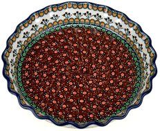 Ceramika Artystyczna Polish Hand Painted Fluted Pie Pan 10" (Golden Pastures) N2