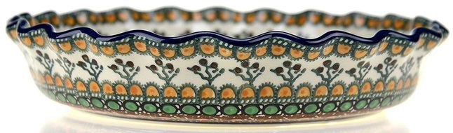 Ceramika Artystyczna Polish Hand Painted Fluted Pie Pan 10" (Golden Pastures) N3