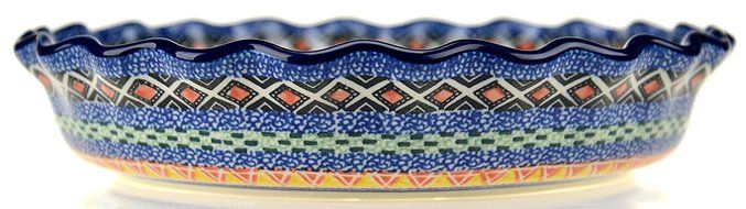 Ceramika Artystyczna Polish Hand Painted Fluted Pie Pan 10" (Golden Pastures) N4