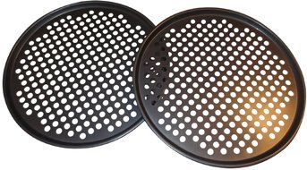 Pack of 2 Pizza Pans with holes 13 inch - Professional set for restaurant type pizza at home grill barbecue N4