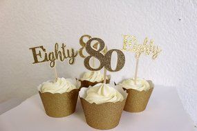 All About Details Gold Eighty Cupcake Toppers, Set of 12 N2
