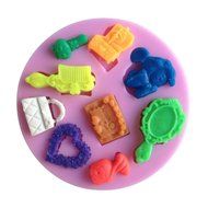 FLY 3D Heart Comb Mirror Fondant Cake Mold Kitchen Decorating Tools,Pink