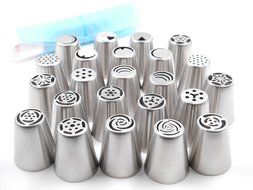 Pridebit Russian Piping Tips Cake/Cupcake Decorating Tips 23 Extra Large Stainless Steel Icing Nozzles 1 Silicone...