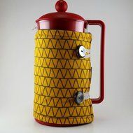 Yellow Gray Triangles, French Press Cozy, 8 cup Cafetiere Cosy, Insulated Coffee Wrap, Coffee Accessory N2