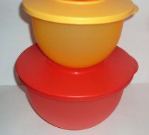 Tupperware Classic Impressions Nesting Mixing Bowls Salad Bowl Set Red Orange N6