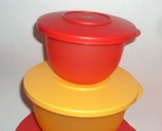 Tupperware Classic Impressions Nesting Mixing Bowls Salad Bowl Set Red Orange N7