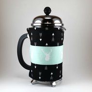 French Press Cozy, Cafetiere Cosy, Deer Decor, Black and Mint Green