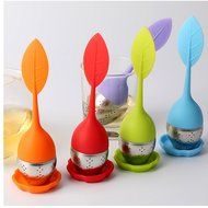 SIO 4pcs Silicone Tea Infuser Teaspoon Infuser Stainless Steel Tea Strainer Filter with Drip Tray N4