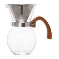 HIC Pour-Over Coffee Maker Borosilicate Glass with Bamboo Handle Stainless Steel Filter, 22 oz, Clear N3