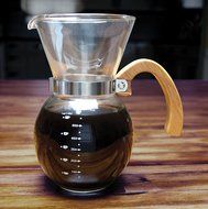 HIC Pour-Over Coffee Maker Borosilicate Glass with Bamboo Handle Stainless Steel Filter, 22 oz, Clear N5