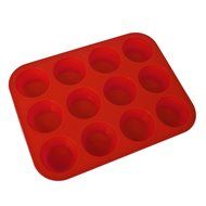 Lackingone Muffin Cupcake Pans 12 Round Cup Silicone Baking Mold Nonstick Bakeware Tray Set Red N7
