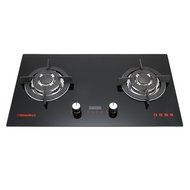 Windmax 30" Black Tempered Glass 2 Burners Built-in Fixed NG / LPG Gas Cooktops with Time Set Function