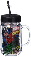 Silver Buffalo MV3309 Marvel Heroes Slashed BPA-Free Plastic Mason Jar with Straw and Twist-Off Lid, 24 oz., Clear
