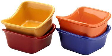 Rachael Ray Serveware Lil&rsquo; Saucy Squares Stoneware Dipping Cups Set, Yellow N3