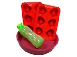 1 Piece Silicone Round Cake Pan Colour Red + 2 Piece Silicone 6-cup Heart Shape Muffin Cake Mould Colour Red +... N2
