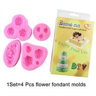 BING CUI Silicone Rose Flower Cake Decorating Mold with Box, Set of 4