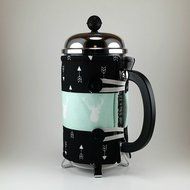 French Press Cozy, Cafetiere Cosy, Deer Decor, Black and Mint Green N5