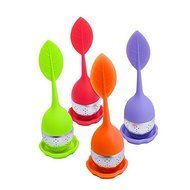 SIO 4pcs Silicone Tea Infuser Teaspoon Infuser Stainless Steel Tea Strainer Filter with Drip Tray N5