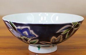 Kutani Pottery Rice Bowl Blue Flower Gentian BI-4 From Japan N2