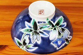 Kutani Pottery Rice Bowl Blue Flower Gentian BI-4 From Japan N3