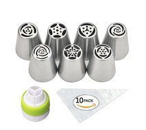 Mysweety Russian Piping Tips, 18PCS Icing Decorating Tips Set(7 Russian Tips 10 Disposable Pastry Bags 1 Tri-Color... N5