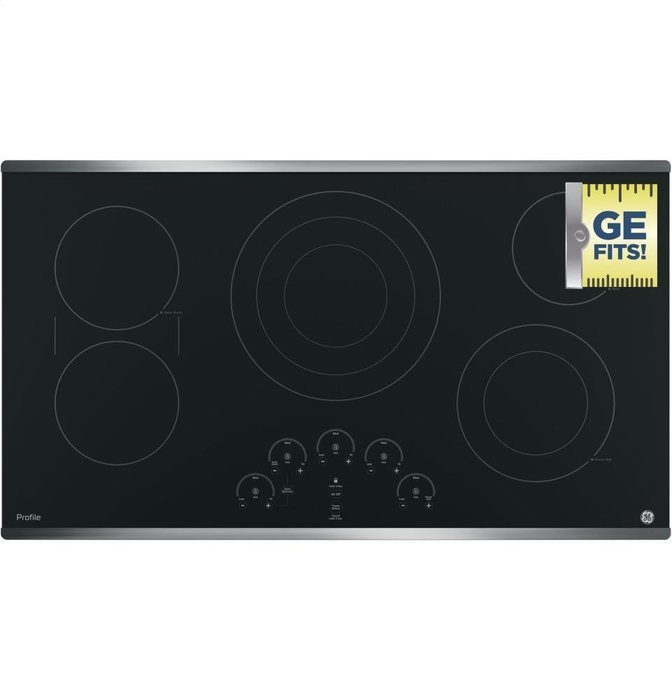 GE Profile 36" Touch Control Black Glass Cooktop with Stainless Steel Trim