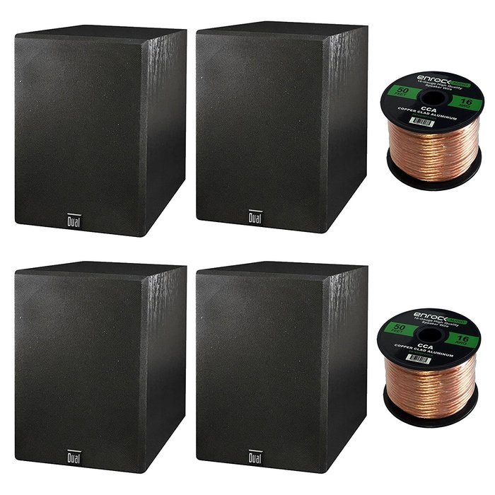 Home Theatre Speaker Package Of 4x Dual Electronics LS205EB Black Wood Grain Bookshelf Indoor/Outdoor Box Speakers...
