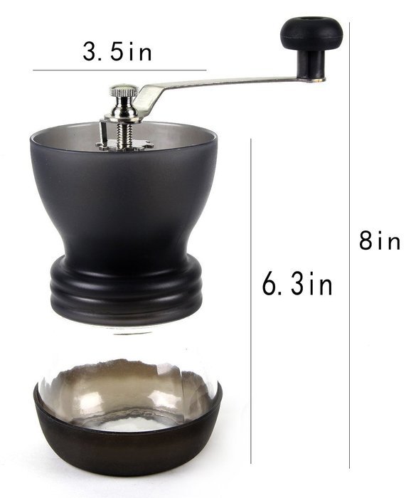 PuTwo B0140MSTO2 Coffee Grinder Burr Stainless Steel with Ceramic Hand Crank, Black N6