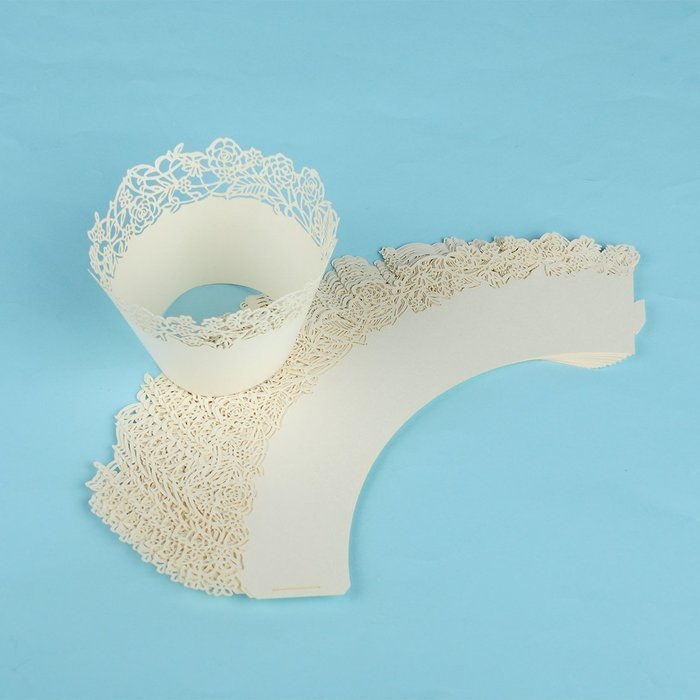 50pcs Filigree Vine Lace Cut Cupcake Wrapper Liner Baking Cup Case Trays Wedding Birthday - White, Rose