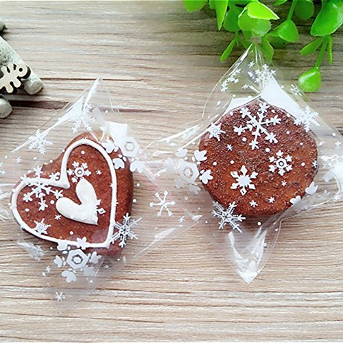 LingStar 100PCS Clear Christmas Gifts White Snowflake Bake Cookies Biscuit Candy Plastic Packaging Bags N2