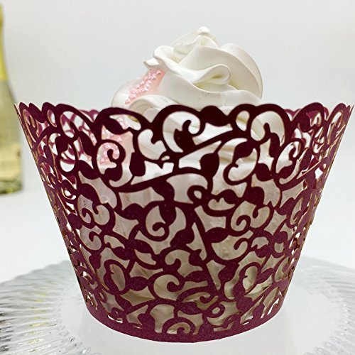 CozyT 50 PACK Vine Design Cupcake Wrappers Artistic Bake Cake Paper Cups Vine Lace Laser Cut Liner Baking Cup...