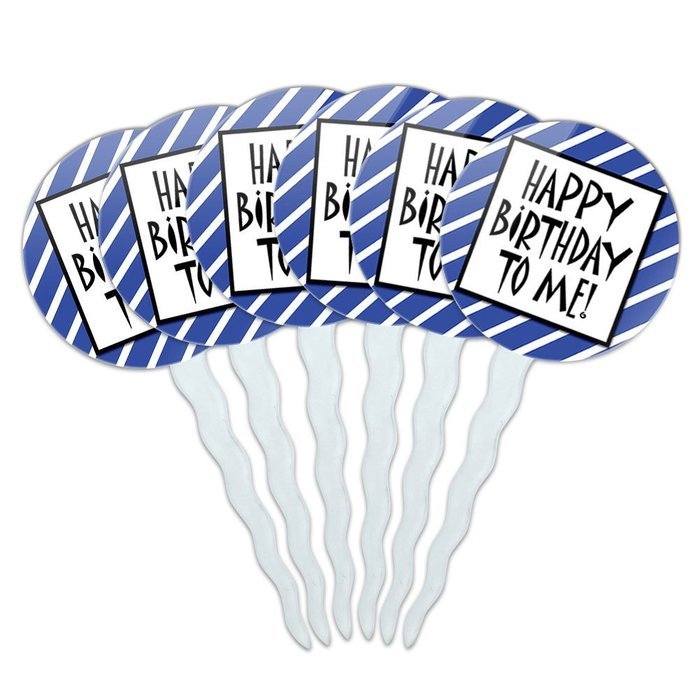 Set of 6 Cupcake Picks Toppers Decoration Birthday Party - Over the Hill Birthday Black Yellow N5