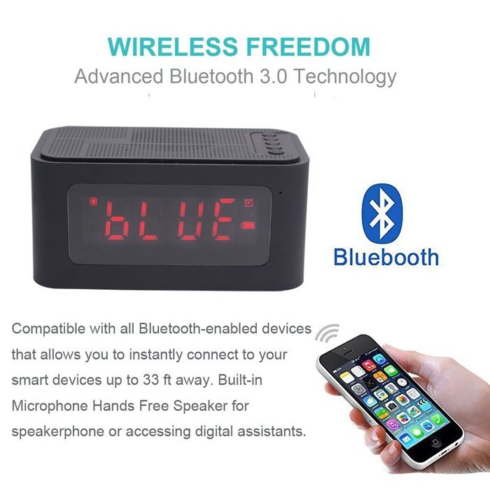 Portable Alarm Clock Radio Bluetooth Speaker with Stereo Bass, LCD ...