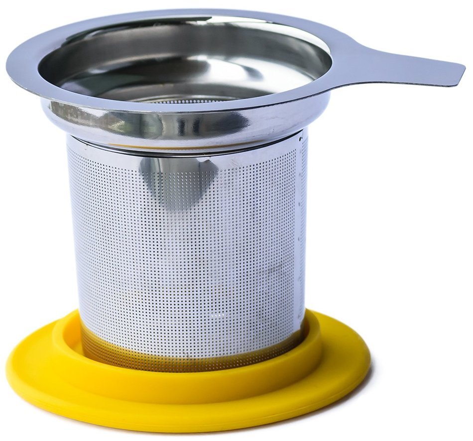 ALTARMOSS Stainless Steel Brew-in-Mug Extra-Fine Tea Infuser with Lid (2, Yellow, Pink) N5