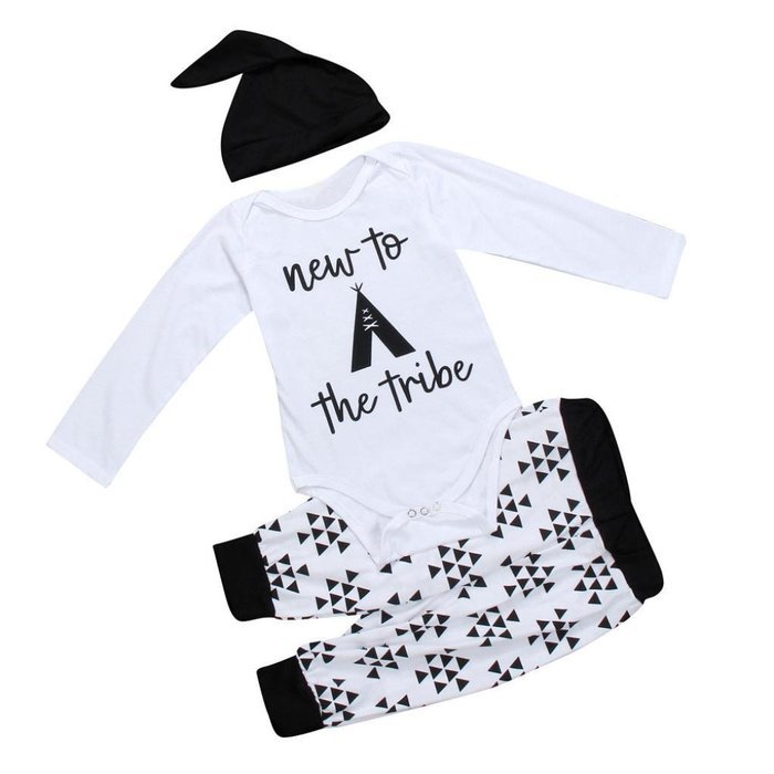 Clothes Set ,BeautyVan Newborn Infant Clothes Baby Print Tops Romper+ Geometry Pants Hat Outfits Set (12M, White) N3