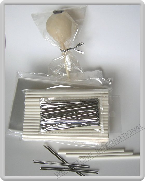 100pcs (4 1/2" Lollipop Stick + 3"x4" Bag + Silver Tie) for Cake Pop Lollipop Candy N2
