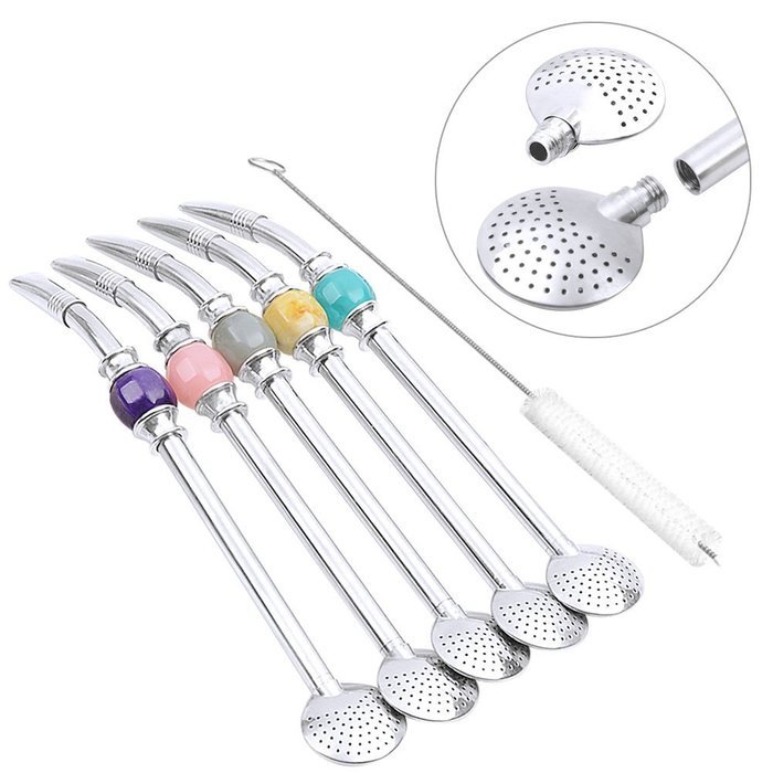 GFDesign Yerba Mate Bombilla Gourd Drinking Filter Straws Stirrer Food-Grade 18/8 Stainless Steel - Set of 2 with... N10