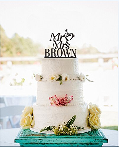 Mr and Mrs Music Note Heart Personalized Last Name Wedding Cake Toppers for Wedding