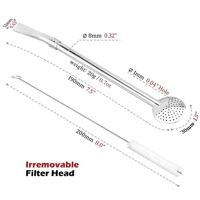 GFDesign Yerba Mate Bombilla Gourd Drinking Filter Straws Stirrer Food-Grade 18/8 Stainless Steel - Set of 2 with... N11