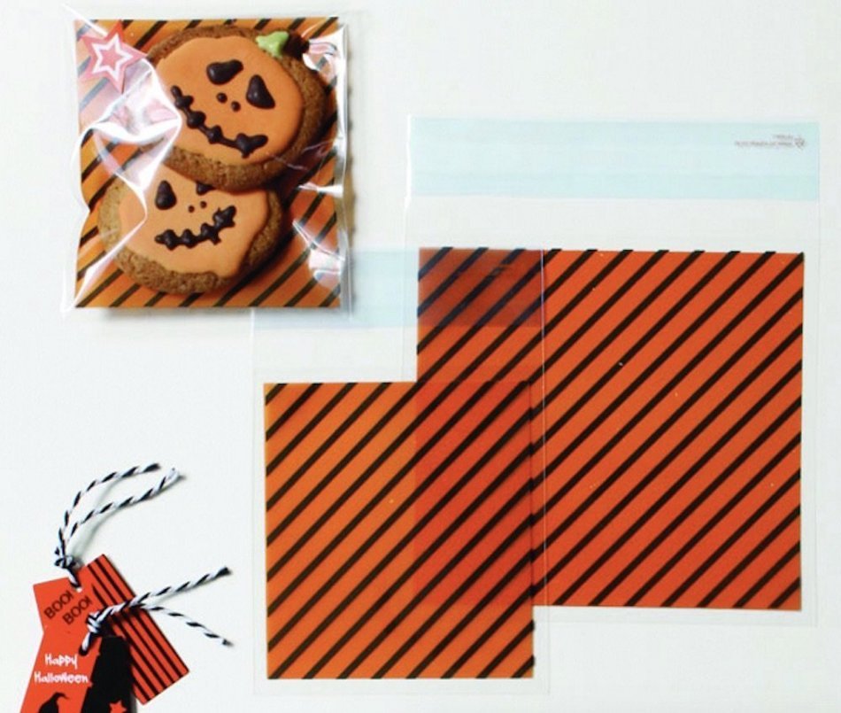 Black Stripe Orange Elegant Design Self Adhesive Seal OPP Envelope Poly Bags for Packaging Wrapping Cookie, Candy...