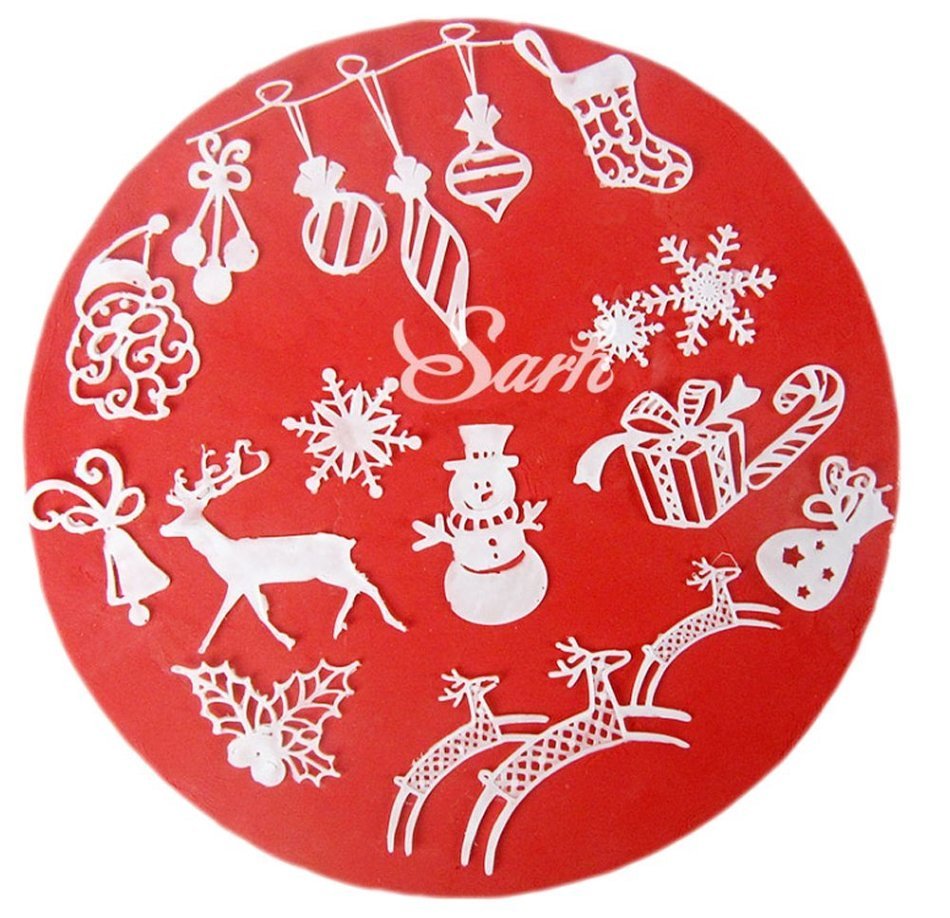 Lesirit Christmas Pattern Silicone Fondant Lace Embossed Cake Mold Mat,15.55" &times;11.81" (A) N2