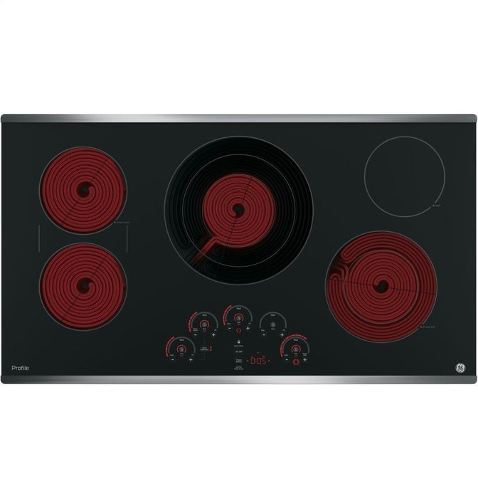 GE Profile 36" Touch Control Black Glass Cooktop with Stainless Steel Trim N2