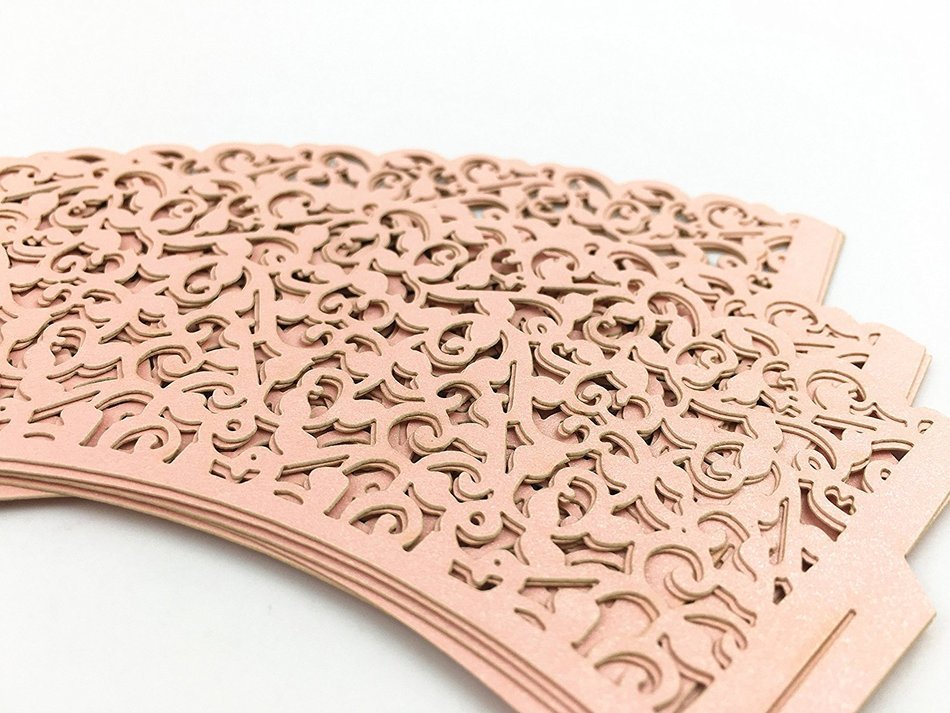 Yansanido 12 set pink Filigree Artistic Bake Little Vine Lace Laser Cut Cupcake Wrapper Cup Muffin Case Trays... N43