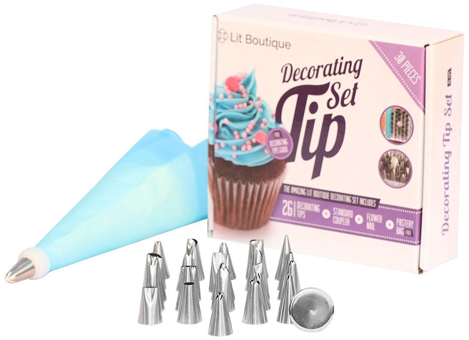 30 Piece Cake Decorating baking tools set- 26 Stainless Steel tips in Storage Case-Flower nail- ONLY KIT with...